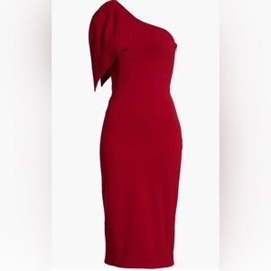 🔥NWT🔥 Dress The Population, Tiffany Midi One-Shoulder Dress, Garnet, Size S